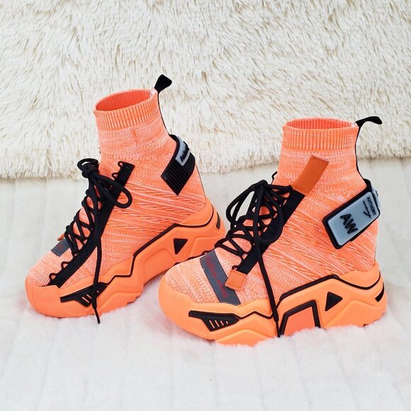 Wang Damson Pull On Platform Hidden Wedge Sock Sneakers Orange 🍊 NIB - Picture 3 of 13